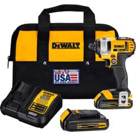 DeWALT Impact Driver Kit, DCF885C2, 1/4" Hex Drive, 20VMAX, 2800 RPM, 117 ft-lbs