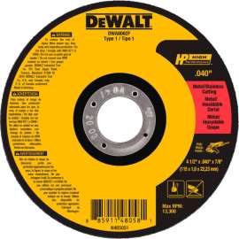 DeWalt DWA8062F HP Metal Cutting Wheels Type 1 4-1/2" x 7/8" Aluminum Oxide 60 Grit