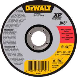 DeWalt DWA8951F XP Ceramic Metal Cutting Wheels Type 1 4-1/2" x 7/8" Aluminum Oxide 60 Grit