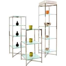 Econoco, 68" Folding Tower, 18"W x 68"H, Chrome Finish With Glass Shelves