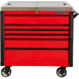 Extreme Tools EX4106TCSRDBK 41"W x 25-3/4"D x 43-7/8"H 6 Drawer Red Sliding Top Tool Cart