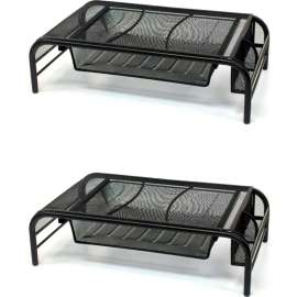 Mind Reader Metal Mesh Monitor Stand with Storage, 2 Pack, Black