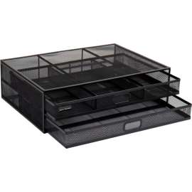Mind Reader Metal Monitor Stand Riser with 2 Removable Organizer Drawers, Black