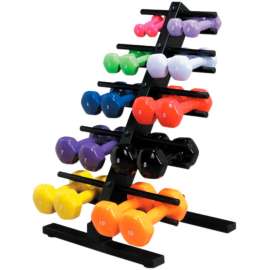 CanDo Vinyl-Coated Cast Iron Dumbbell Set with Floor Rack, 10 Piece Set