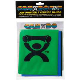 CanDo Low Powder Exercise Band PEP Pack, 4' Band, Moderate - Green, Blue, Black