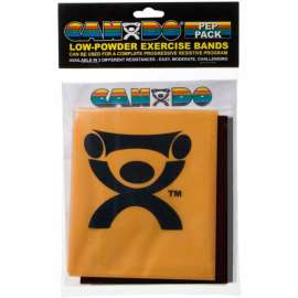 CanDo Low Powder Exercise Band PEP Pack, 4' Band, Difficult - Black, Silver, Gold