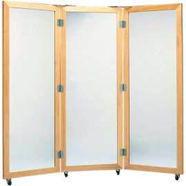 Plate Glass Mirror with Mobile Caster Base, 3-Panel, 28"W x 75"H Panels