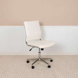 Flash Furniture Mid-Back Armless White LeatherSoft Contemporary Ribbed Executive Swivel Office Chair