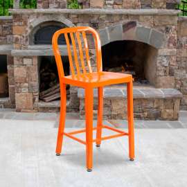 Flash Furniture 24"H Orange Metal Counter Height Stool with Vertical Slat Back