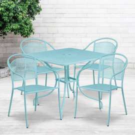 Flash Furniture Oia 5 Piece Indoor Outdoor Steel Patio Table Set w/ Round Chairs, Gold