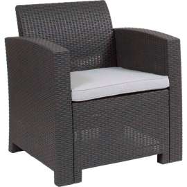 Flash Furniture All Weather Faux Rattan Chair, Dark Gray w/ Light Gray Cushion