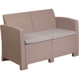 Flash Furniture All-Weather Faux Rattan Loveseat - Light Gray with Light Gray Cushions