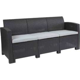 Flash Furniture All-Weather Faux Rattan Sofa - Dark Gray with Light Gray Cushions
