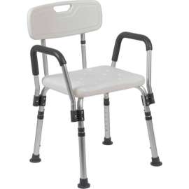 Flash Furniture Hercules Series Adjustable Height Bath Chair with Quick Release Back & Arms, White