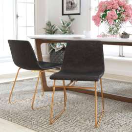 Flash Furniture 18" Mid-Back Sled Base LeatherSoft Dining Chair w/ Gold Frame, Dark Gray, Set of 2