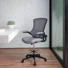 Flash Furniture Ergonomic Drafting Chair with Adjustable Foot Ring and Flip-Up Arms - Dark Gray
