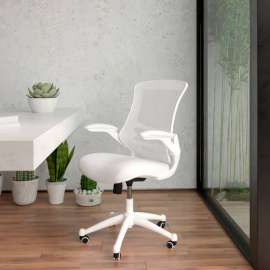 Flash Furniture Mesh Ergonomic Task Office Chair with White Frame and Flip-Up Arms - White