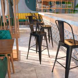 Flash Furniture 30" High Metal Indoor-Outdoor Bar Stool with Back - Black
