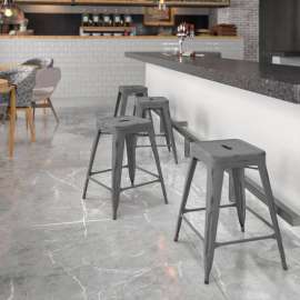 Flash Furniture 24"H Backless Counter Height Stool - Metal - Silver Gray