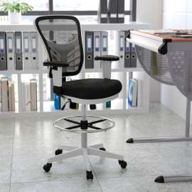 Flash Furniture Ergonomic Drafting Chair with Adjustable Foot Ring and Adjustable Arms - Black