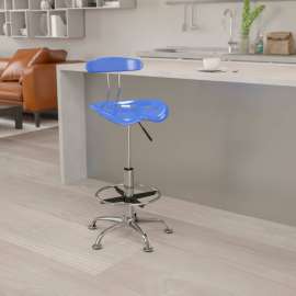 Flash Furniture Desk Stool with Back - Plastic - Blue