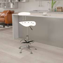 Flash Furniture Desk Stool with Back - Plastic - White