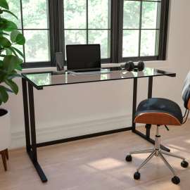 Flash Furniture Clear Glass Computer Desk with Black Pedestal Metal Frame