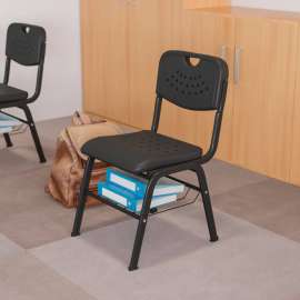 Flash Furniture Black Plastic Chair with Black Frame and Book Basket - Hercules Series