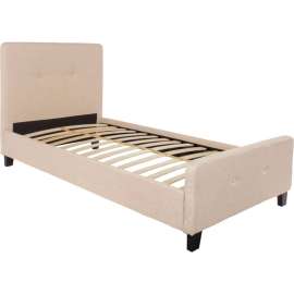 Flash Furniture Tribeca Tufted Upholstered Platform Bed in Beige, Twin Size