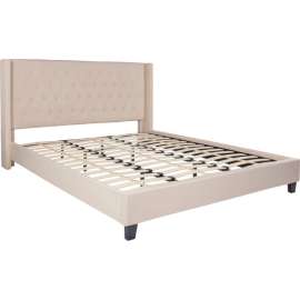 Flash Furniture Riverdale Tufted Upholstered Platform Bed in Beige, King Size
