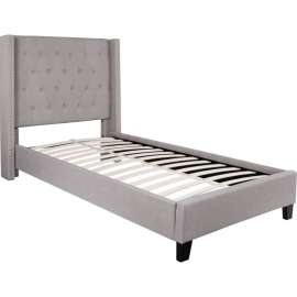 Flash Furniture Riverdale Tufted Upholstered Platform Bed in Light Gray, Twin Size
