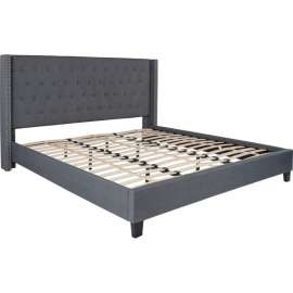 Flash Furniture Riverdale Tufted Upholstered Platform Bed in Dark Gray, King Size