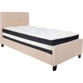 Flash Furniture Tribeca Tufted Upholstered Platform Bed, Beige, Pocket Spring Mattress, Twin