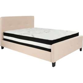 Flash Furniture Tribeca Tufted Upholstered Platform Bed, Beige, Pocket Spring Mattress, Full