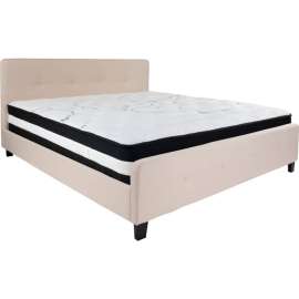Flash Furniture Tribeca Tufted Upholstered Platform Bed, Beige, Pocket Spring Mattress, King