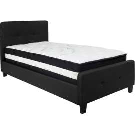 Flash Furniture Tribeca Tufted Upholstered Platform Bed, Black, Pocket Spring Mattress, Twin