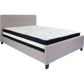 Flash Furniture Tribeca Tufted Upholstered Platform Bed, Light Gray, Pocket Spring Mattress, Queen