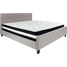 Flash Furniture Tribeca Tufted Upholstered Platform Bed, Light Gray, Pocket Spring Mattress, King