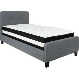 Flash Furniture Tribeca Tufted Upholstered Platform Bed, Dark Gray, Pocket Spring Mattress, Twin