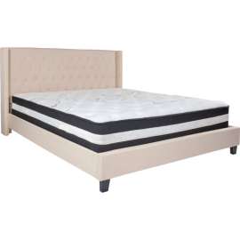 Flash Furniture Riverdale Tufted Upholstered Platform Bed, Beige, Pocket Spring Mattress, King