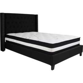 Flash Furniture Riverdale Tufted Upholstered Platform Bed, Black, Pocket Spring Mattress, Full