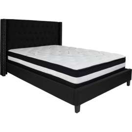 Flash Furniture Riverdale Tufted Upholstered Platform Bed, Black, Pocket Spring Mattress, Queen