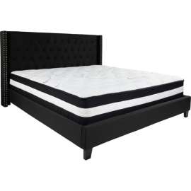 Flash Furniture Riverdale Tufted Upholstered Platform Bed, Black, Pocket Spring Mattress, King