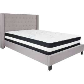 Flash Furniture Riverdale Tufted Upholstered Platform Bed, Light Gray, Pocket Spring Mattress, Queen