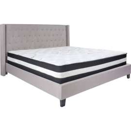 Flash Furniture Riverdale Tufted Upholstered Platform Bed, Light Gray, Pocket Spring Mattress, King