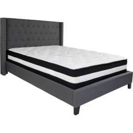 Flash Furniture Riverdale Tufted Upholstered Platform Bed, Dark Gray, Pocket Spring Mattress, Queen
