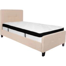 Flash Furniture Tribeca Tufted Upholstered Platform Bed, Beige, With Memory Foam Mattress, Twin