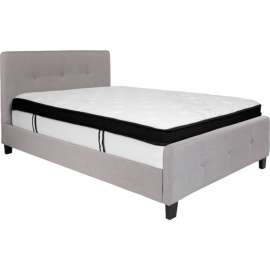 Flash Furniture Tribeca Tufted Upholstered Platform Bed, Light Gray, Memory Foam Mattress, Full