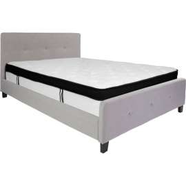 Flash Furniture Tribeca Tufted Upholstered Platform Bed, Light Gray, Memory Foam Mattress, Queen