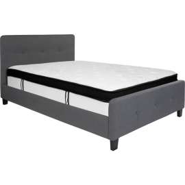 Flash Furniture Tribeca Tufted Upholstered Platform Bed, Dark Gray, Memory Foam Mattress, Full